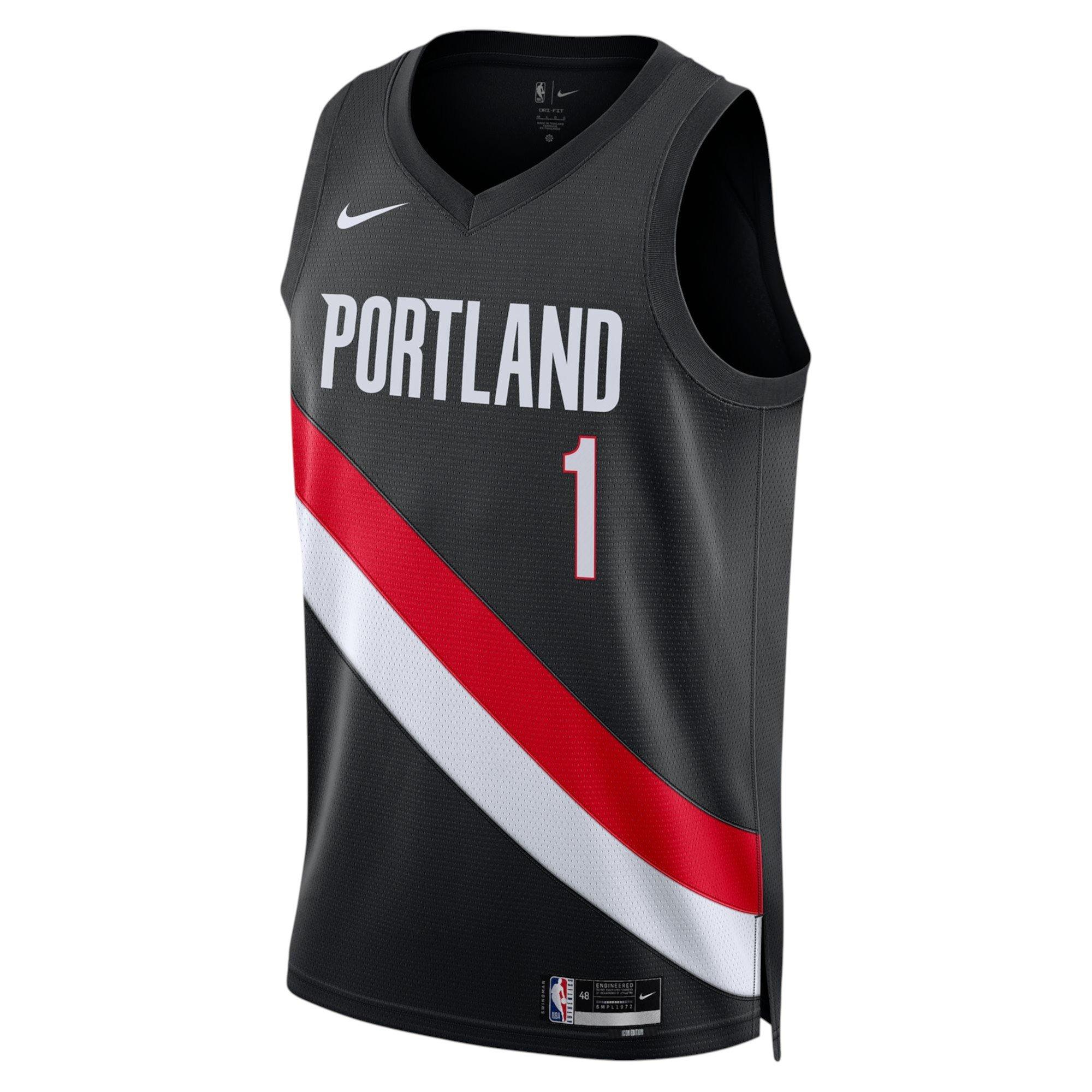 Nike Men's JA Portland Trail Blazers Icon Jersey - BLACK/RED